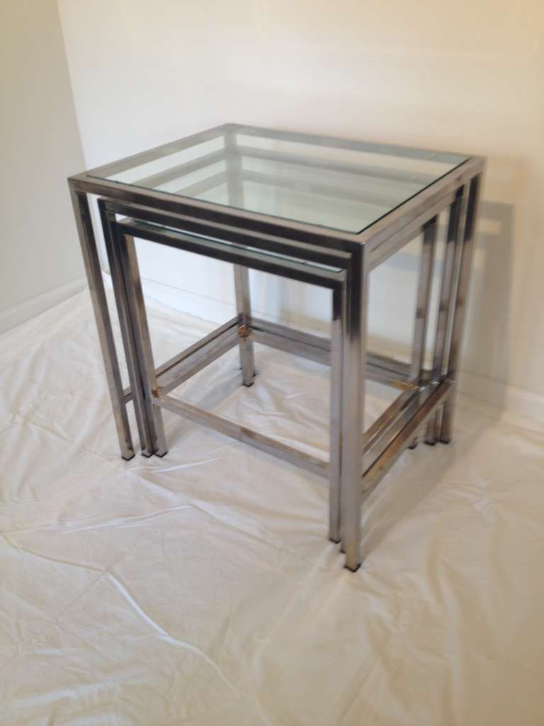 Milo Baughman Style Polished Chrome Glass Top Nesting Tables For Sale For Polished Chrome Round Console Tables (View 6 of 20)