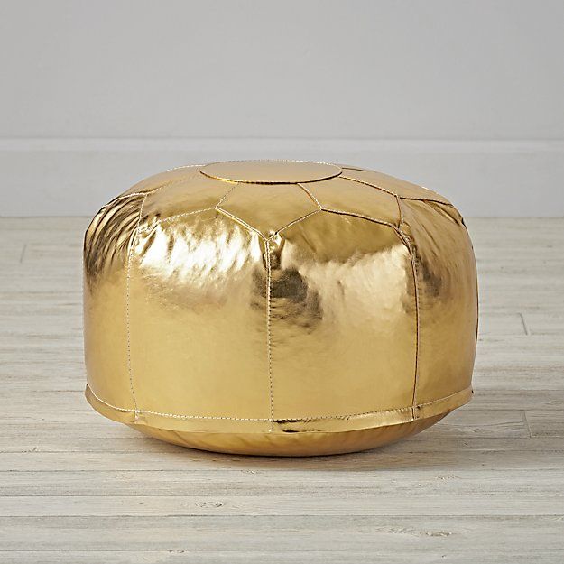 Mini Gold Faux Leather Pouf | The Land Of Nod Inside Gold Faux Leather Ottomans With Pull Tab (View 11 of 20)