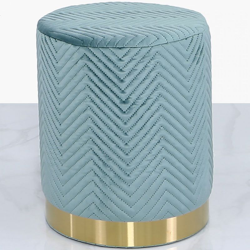 Mint Green Patterned Velvet And Gold Metal Round Footstool Ottoman Intended For Textured Yellow Round Pouf Ottomans (View 15 of 20)