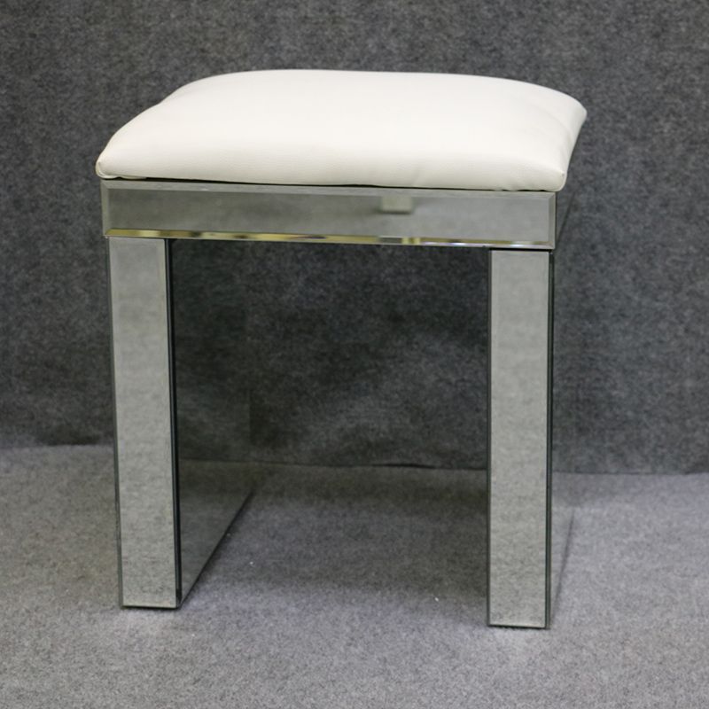Mirror Dressing Chair Glass Stool Seat White Faux Leather Bedroom Within White And Clear Acrylic Tufted Vanity Stools (View 3 of 20)