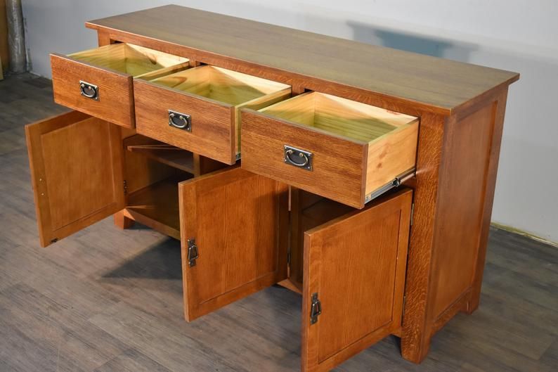 Mission Style Solid Oak Sideboard Buffet Entry Way Console | Etsy In Metal And Mission Oak Console Tables (View 6 of 20)