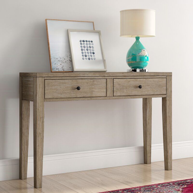 Mistana Amina Distressed Wood Two Drawer Accent Storage Console Table With Regard To Square Weathered White Wood Console Tables (View 17 of 20)