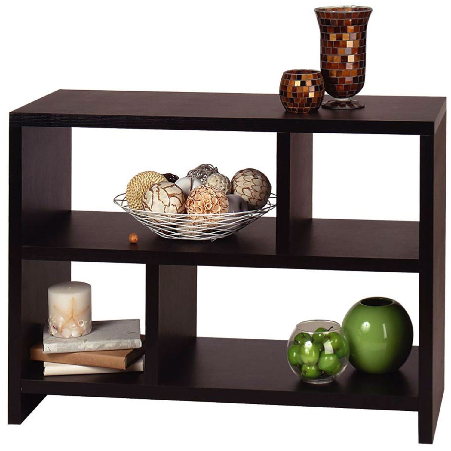 Modern 2 Shelf Bookcase Console Table In Espresso Black Wood Finish For 3 Piece Shelf Console Tables (Gallery 19 of 20)