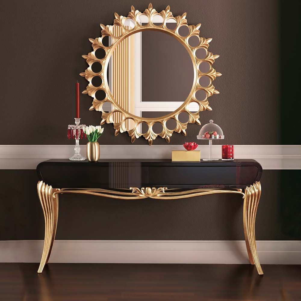 Modern Black Lacquered Gold Leaf Console Table – Juliettes Interiors With Mirrored Modern Console Tables (View 19 of 20)
