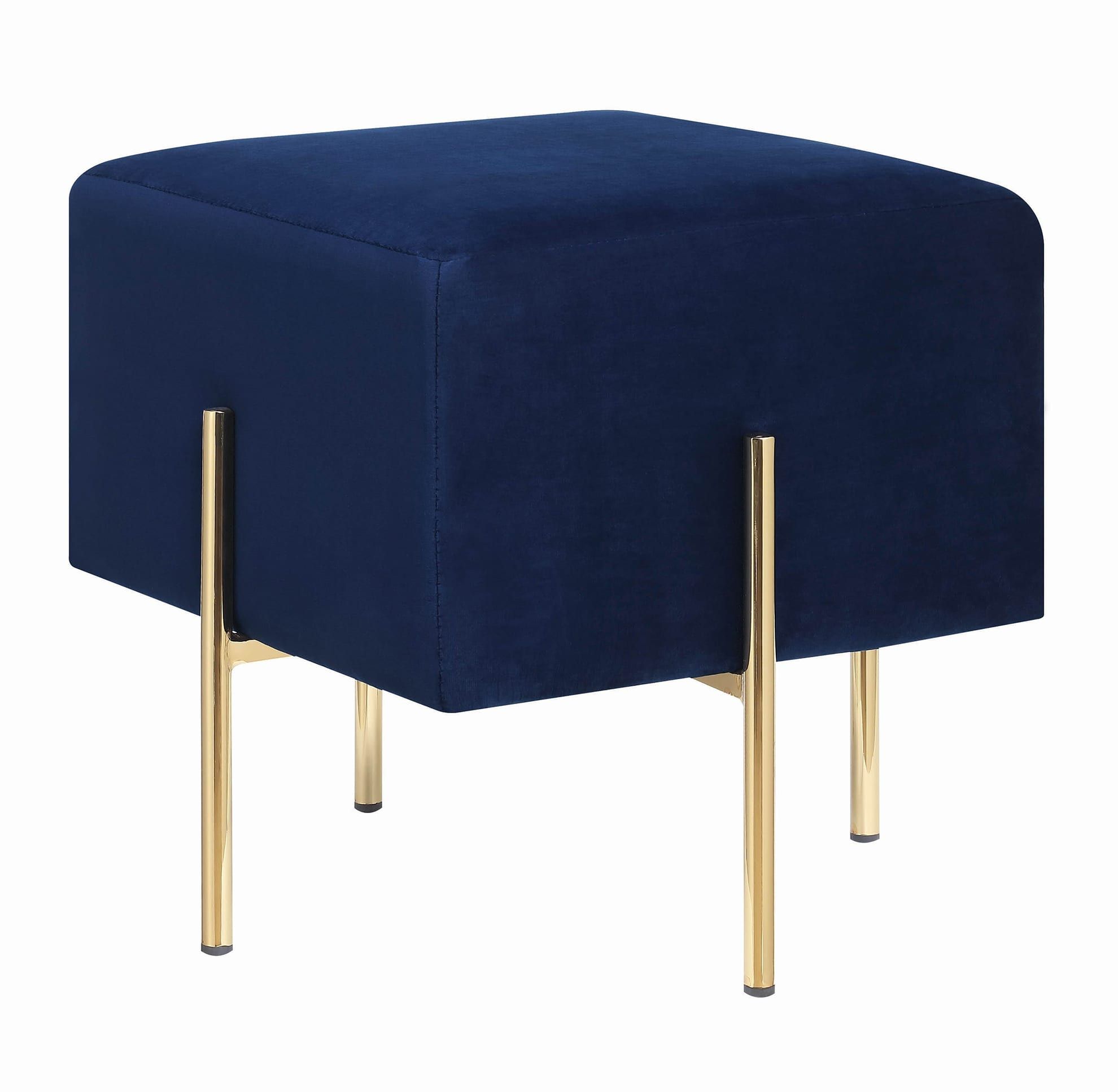 Modern Blue Velvet Ottoman | Quality Furniture At Affordable Prices In For Pouf Textured Blue Round Pouf Ottomans (View 18 of 20)
