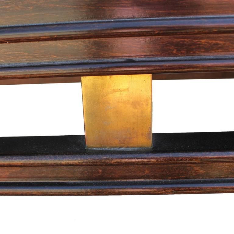 Modern Brass And Burl Parsons Style Rectangular Console Table With Intended For Brass Smoked Glass Console Tables (View 13 of 20)