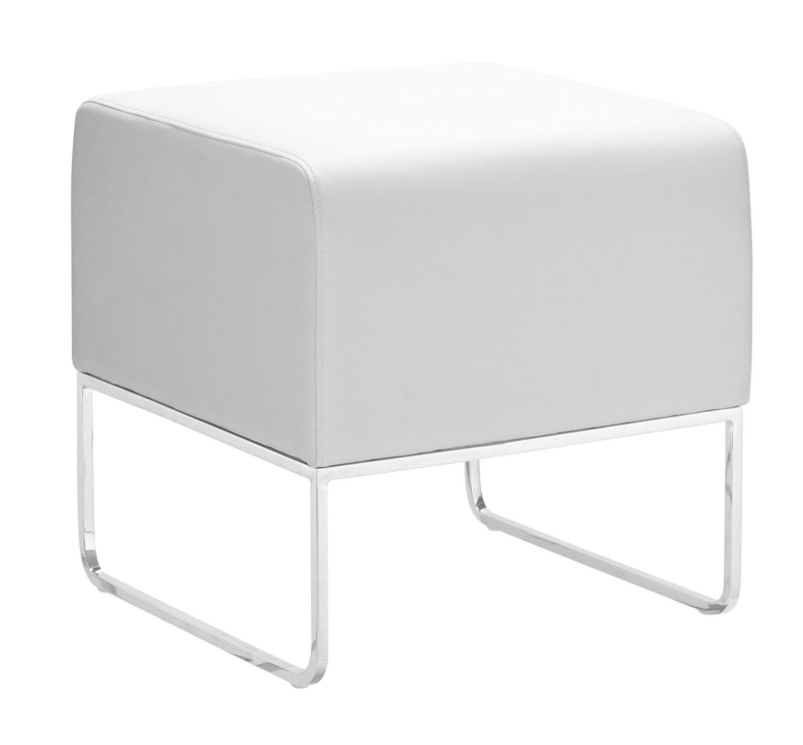 Modern Contemporary Living Room Ottoman, White Leatherette Chrome Steel Pertaining To Chrome Metal Ottomans (View 17 of 20)