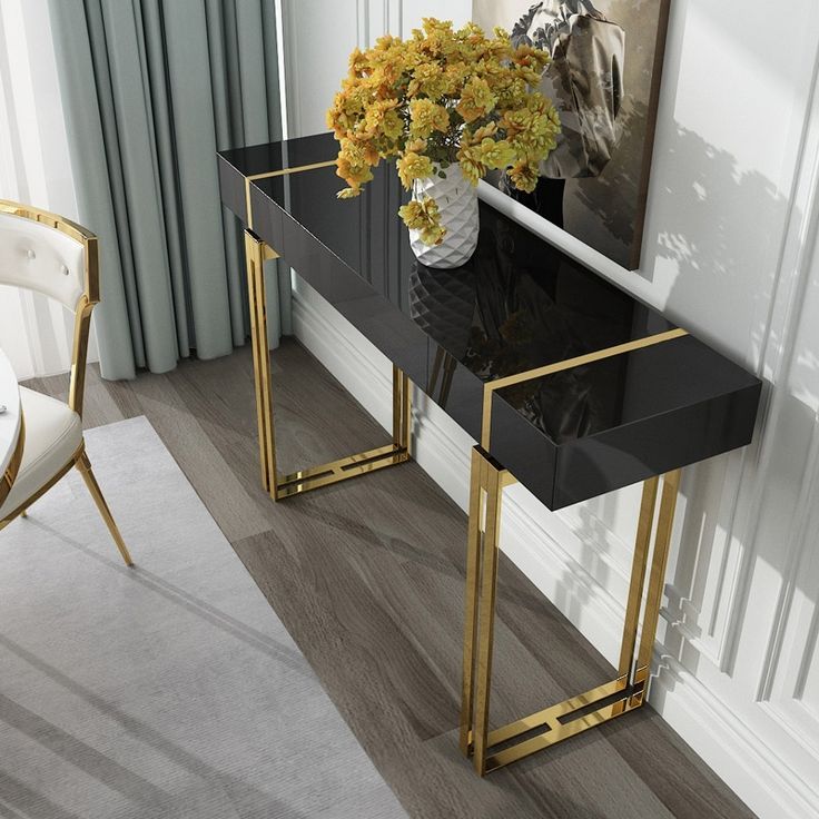 Modern Luxury Black Console Table With Drawer Storage Rectangular With Silver Leaf Rectangle Console Tables (View 19 of 20)