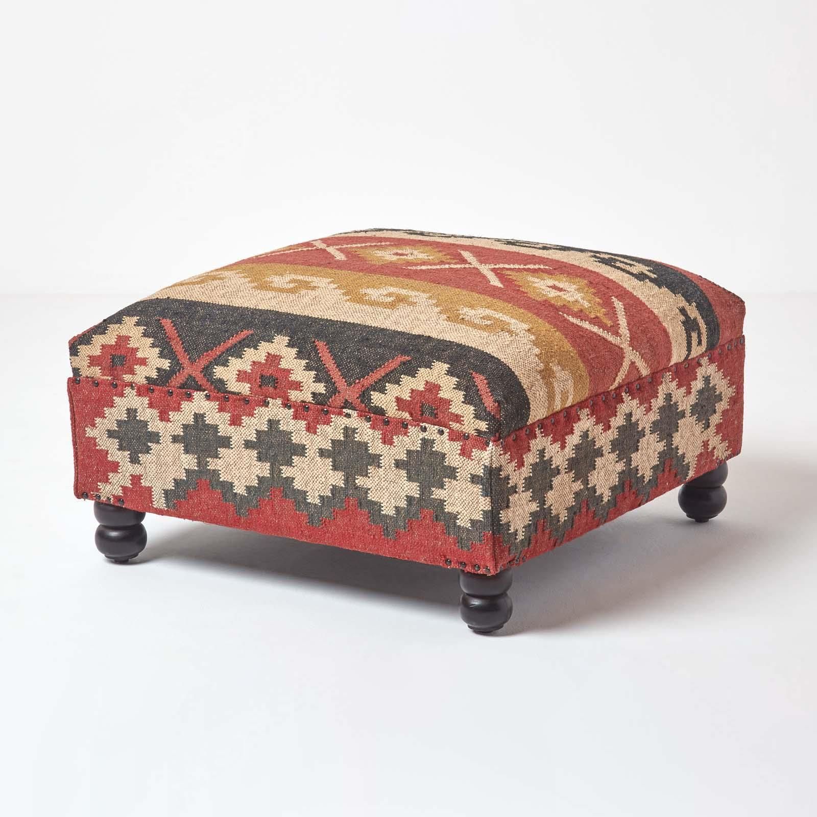 Modern Luxury Kilim Upholstered Footstool Ottoman Pouffe Stool With Inside Wooden Legs Ottomans (View 5 of 20)