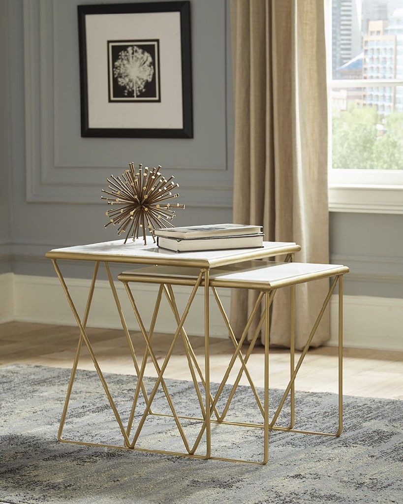 Modern Marble & Gold Nesting Tables – Coaster 930075 | Gold Nesting Throughout Antique Gold Nesting Console Tables (View 5 of 20)