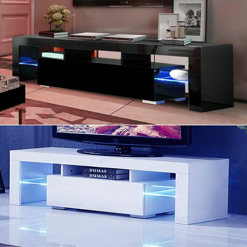 Modern Minimalist Tv Stand With High Gloss Led Lights, Large Tv Cabinet Throughout Large Modern Console Tables (View 14 of 20)