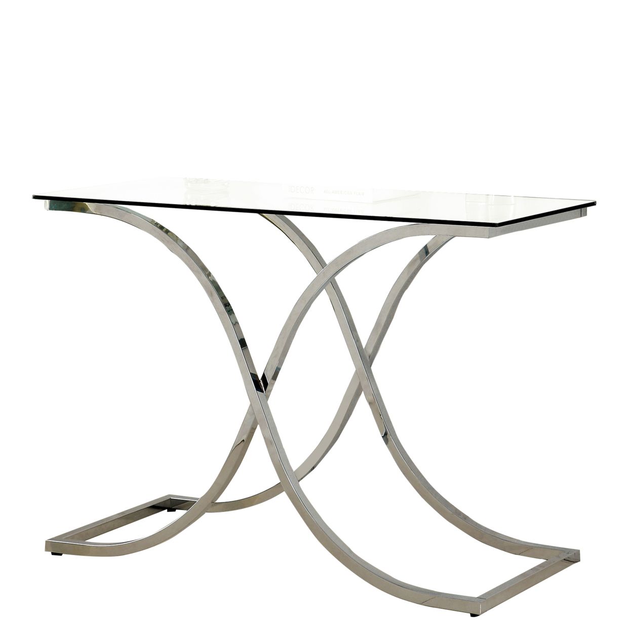 Modern Sofa Table With Glass Top And Curved Chrome Legs, Silver And Inside Antique Silver Aluminum Console Tables (View 8 of 20)