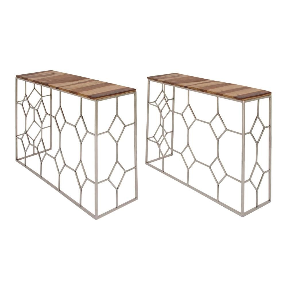 Modern Stainless Steel And Brown Wood Nesting Console Tables (set Of 2 Pertaining To Nesting Console Tables (View 5 of 20)