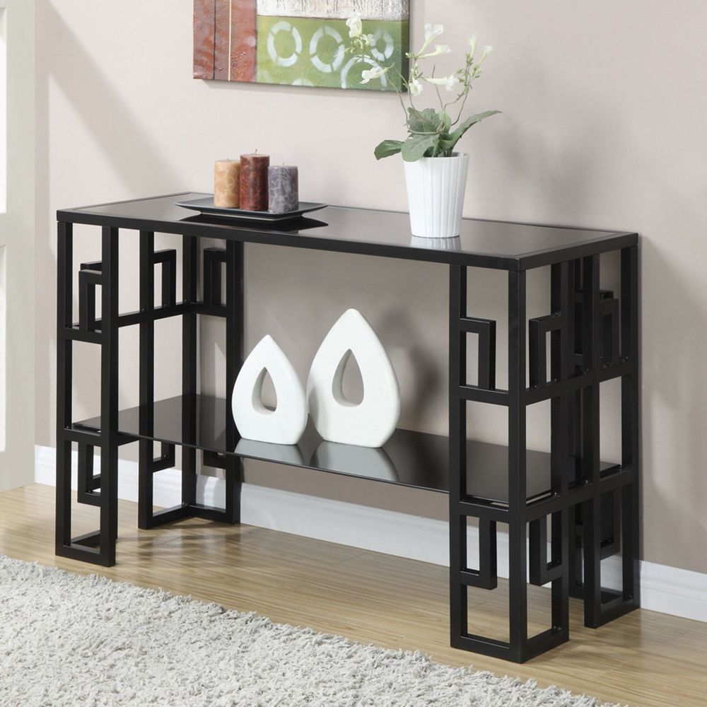 Modern Style Iron Frame Glass Top Entry Hallway Accent Sofa Console Inside Black Round Glass Top Console Tables (View 18 of 20)