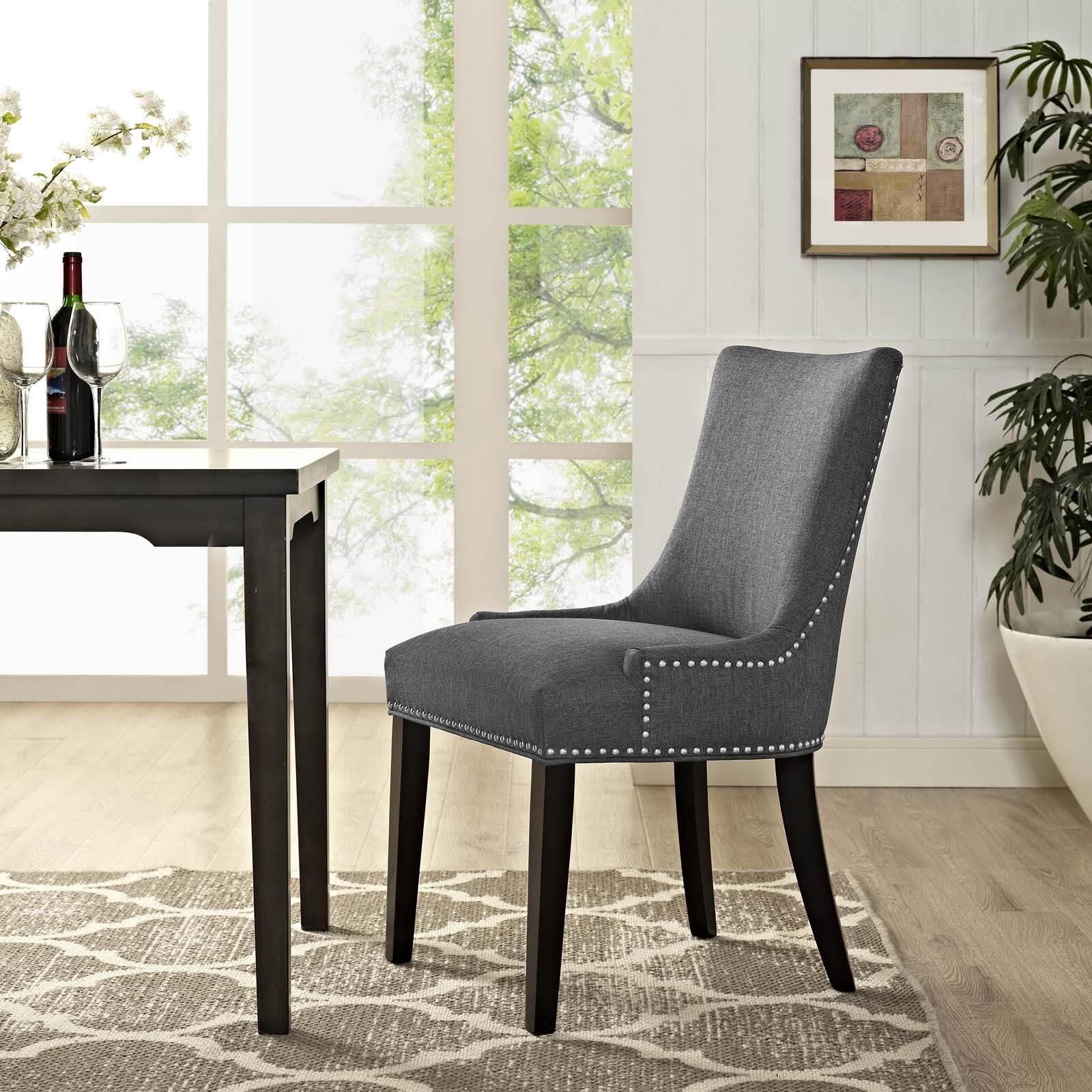 Modern Upholstered Fabric Nailhead Trim Parsons Dining Side Chair In Throughout Gray Chenille Fabric Accent Stools (View 14 of 20)