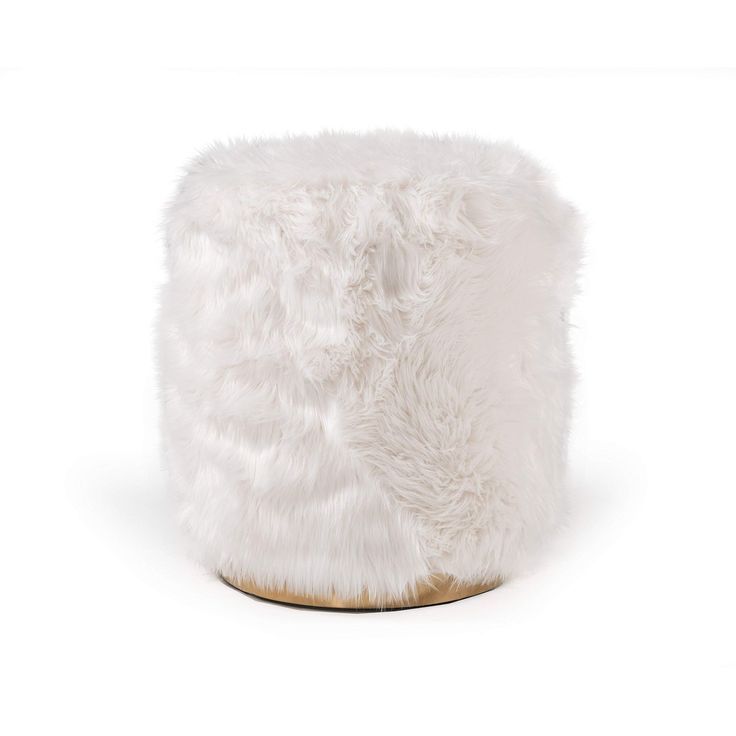 Modern White Faux Fur Gold Ottoman Contemporary Round Stainless Steel Regarding Round Gold Faux Leather Ottomans With Pull Tab (View 7 of 20)