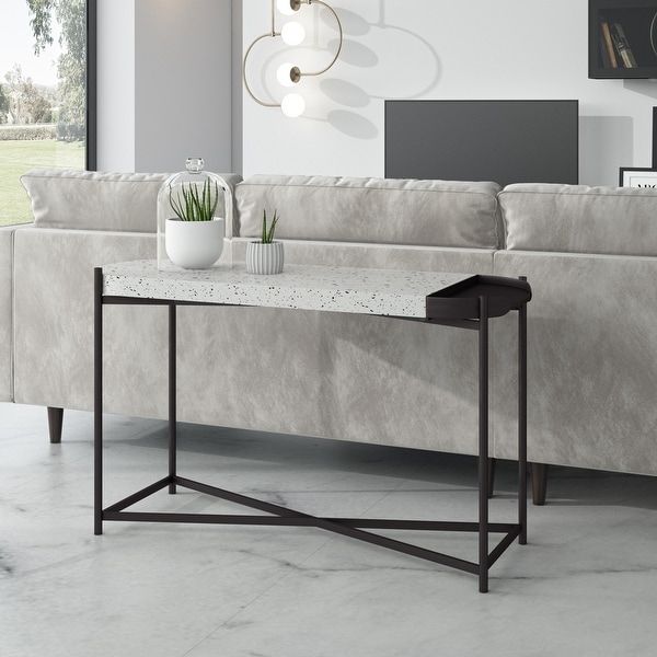 Modrest Gemini Modern White Terrazzo Concrete & Black Metal Console Throughout Black And White Console Tables (View 10 of 20)