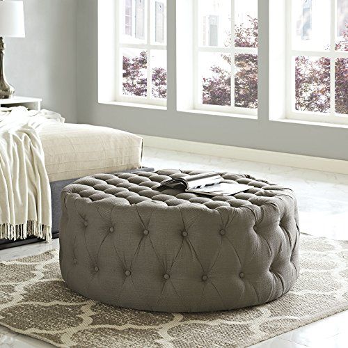 Modway Amour Fabric Upholstered Button Tufted Round Ottoman In Granite Throughout Snow Tufted Fabric Ottomans (View 7 of 20)