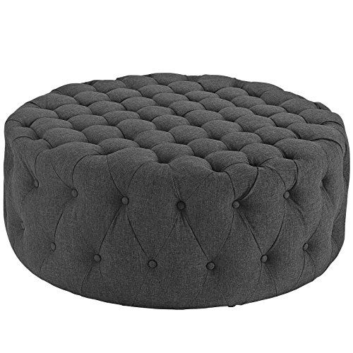 Modway Amour Fabric Upholstered Button Tufted Round Ottoman In Gray | Ebay Inside Brown And Gray Button Tufted Ottomans (View 6 of 20)