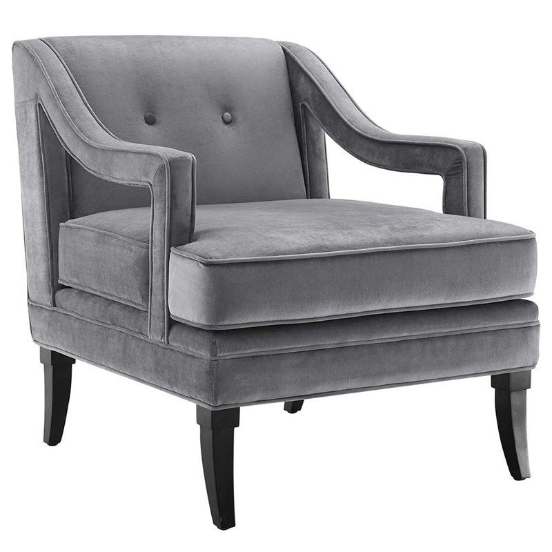 Modway Concur Velvet Tufted Accent Chair In Gray – Eei 2996 Gry In Smoke Gray Wood Accent Stools (View 9 of 20)