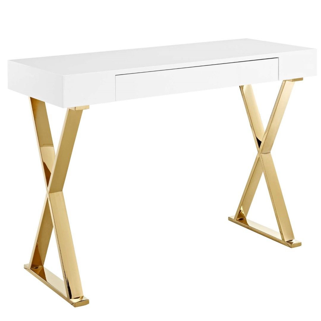 Modway Sector Stainless Steel Console Table In White Gold My Eei 3032 Whi Pertaining To Silver Stainless Steel Console Tables (View 9 of 20)