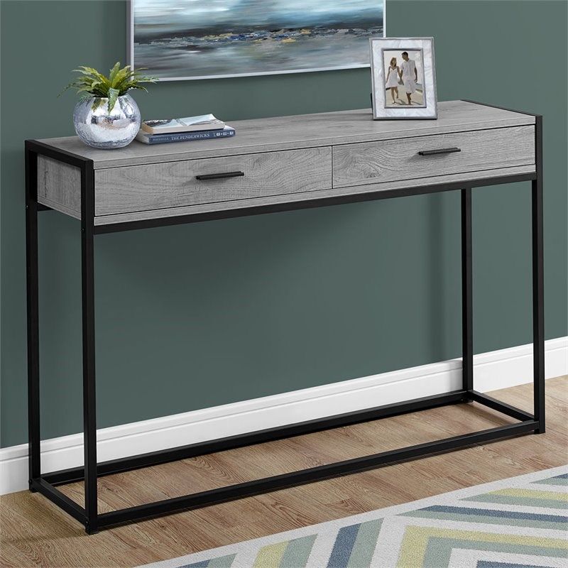 Monarch 2 Drawer Accent Console Table In Gray And Black – I 3510 Within Swan Black Console Tables (View 12 of 20)