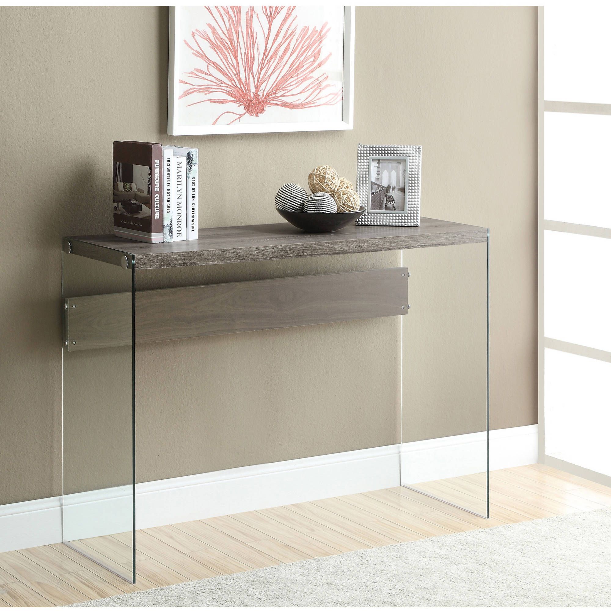 Monarch Console Table Dark Taupe With Tempered Glass – Walmart Within Glass And Pewter Console Tables (View 16 of 20)