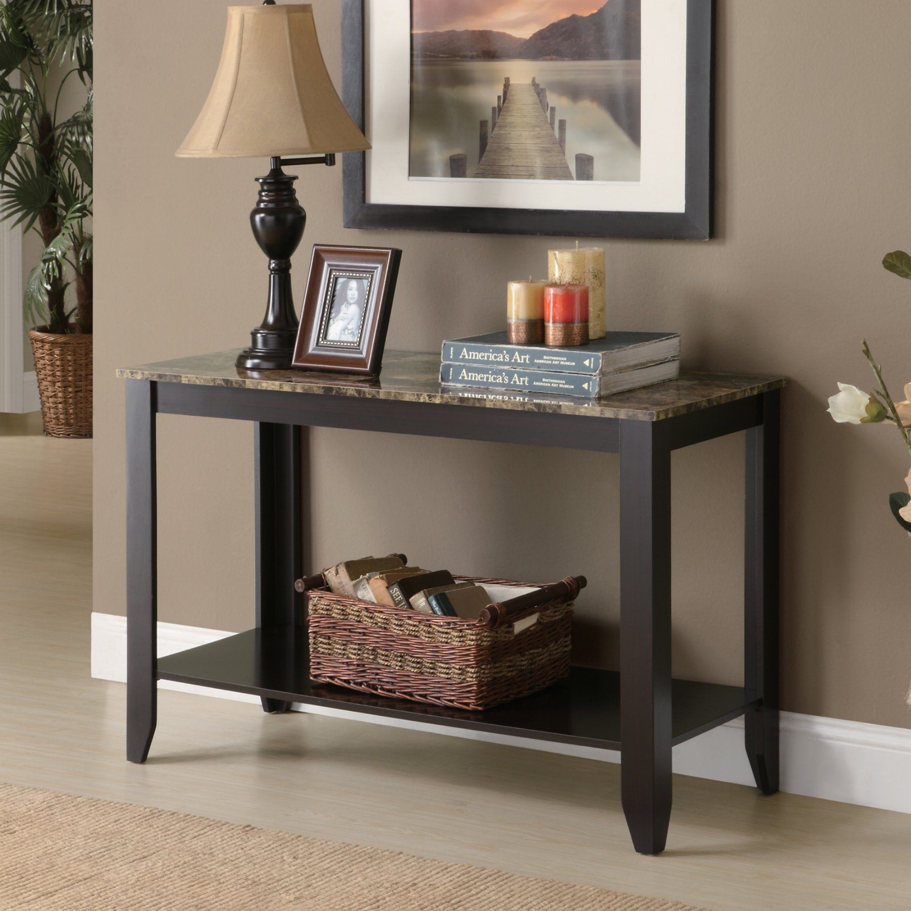 Monarch Specialties Cappuccino Faux Marble Top Console Table | Marble Pertaining To Faux Marble Console Tables (View 6 of 20)