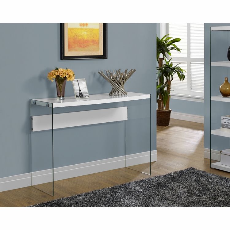 Monarch Specialties – Console Table Glossy White With Tempered Glass Inside Glass Console Tables (View 5 of 20)