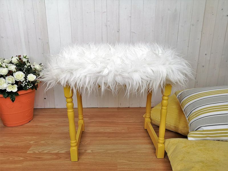 Mongolian Faux Fur Footstool, Vintage Reupholstered Stool, Mustard Inside Mustard Yellow Modern Ottomans (View 15 of 20)