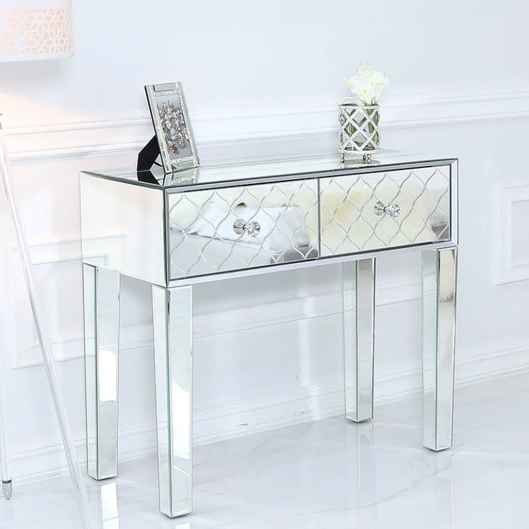 Moresque Silver Mirrored Moroccan 2 Drawer Console Table Within Silver Console Tables (View 12 of 20)