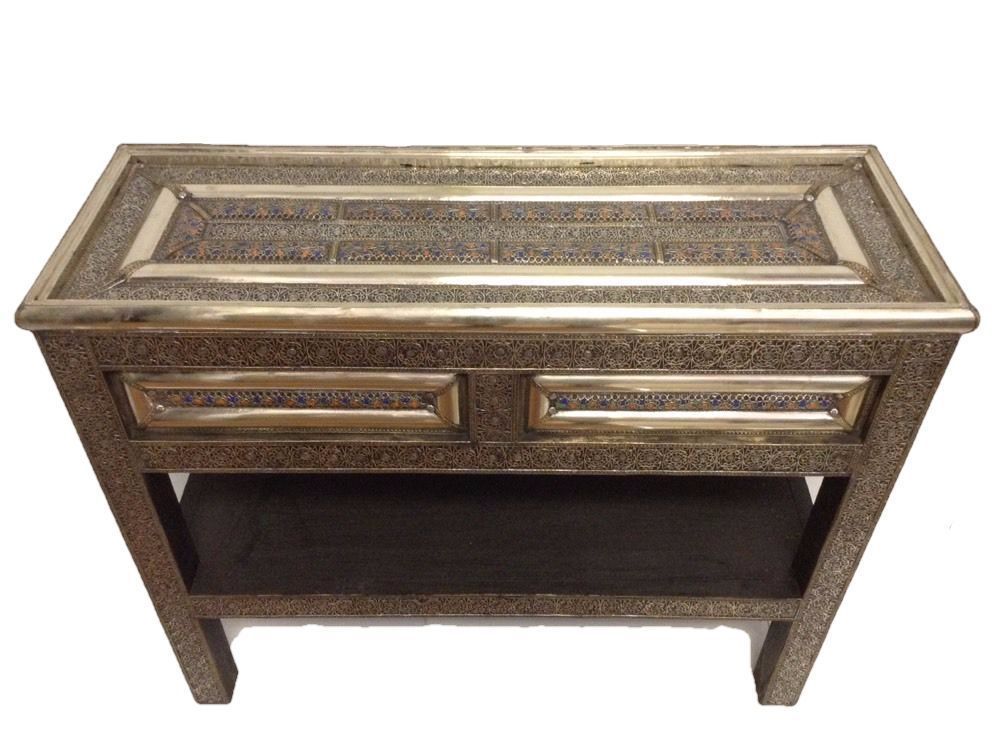 Moroccan Console Table Silver Carved & Etched Metal Arabesque Furniture Regarding Metallic Silver Console Tables (View 19 of 20)