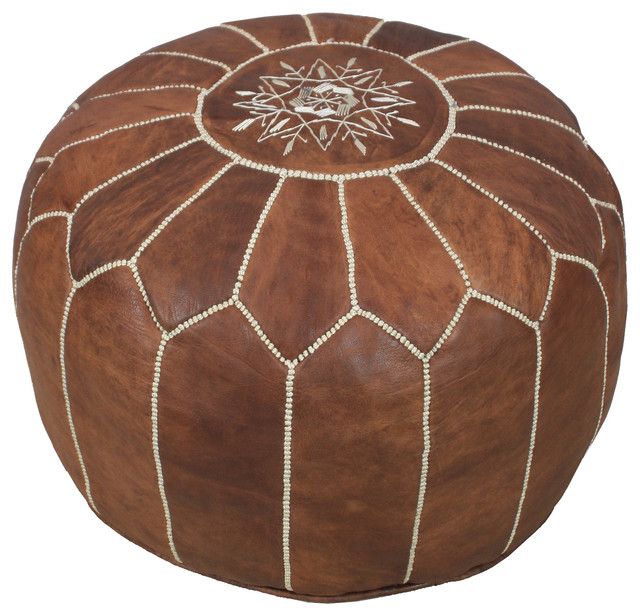 Moroccan Leather Pouf – Mediterranean – Footstools And Ottomans – Intended For Brown Moroccan Inspired Pouf Ottomans (View 12 of 20)