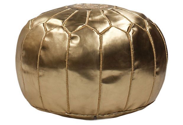 Moroccan Pouf, Gold On @onekingslane | Faux Leather Ottoman, Leather Throughout Gold Faux Leather Ottomans With Pull Tab (View 6 of 20)