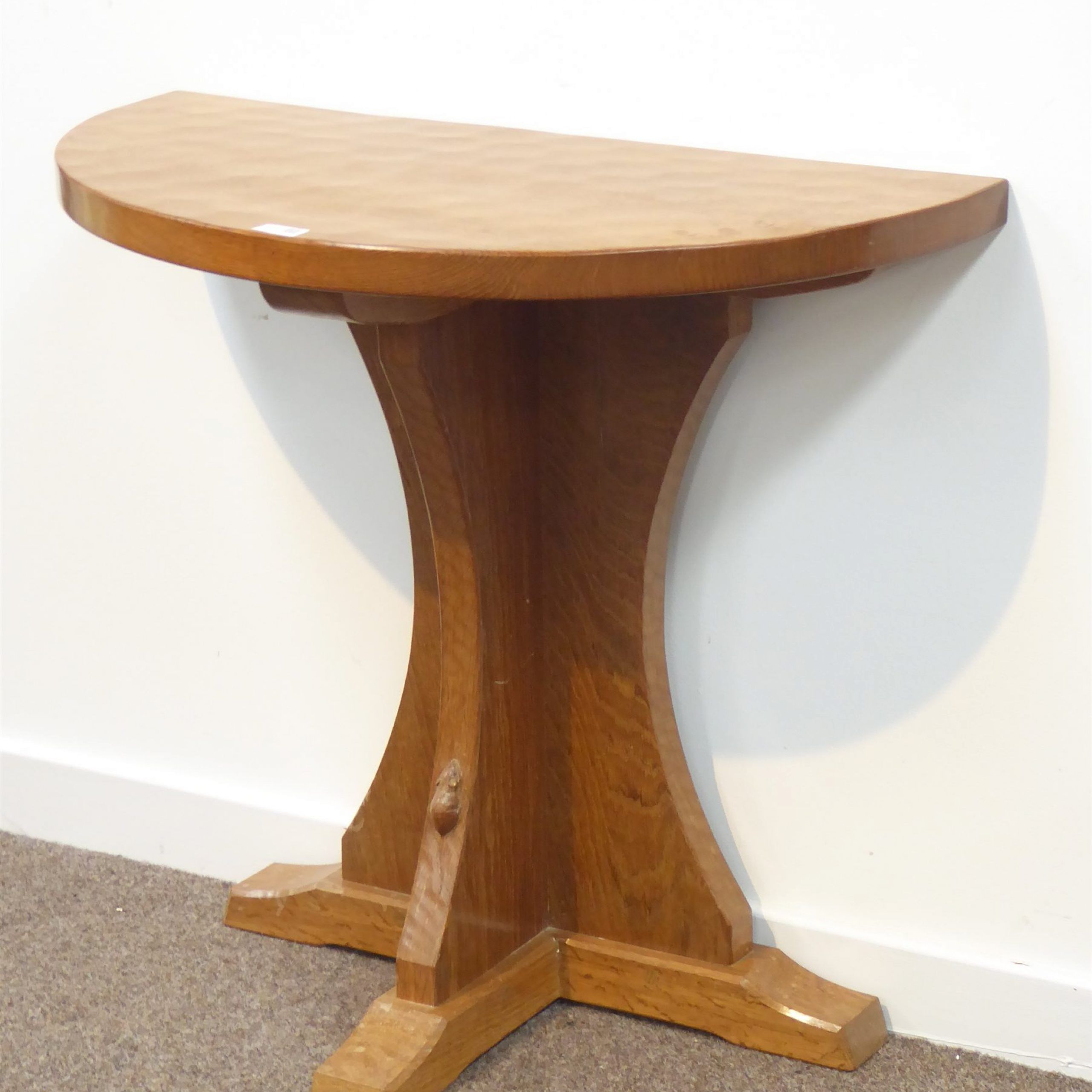'mouseman' Yorkshire Oak Half Round Console Hall Tablerobert Inside Round Console Tables (View 3 of 20)