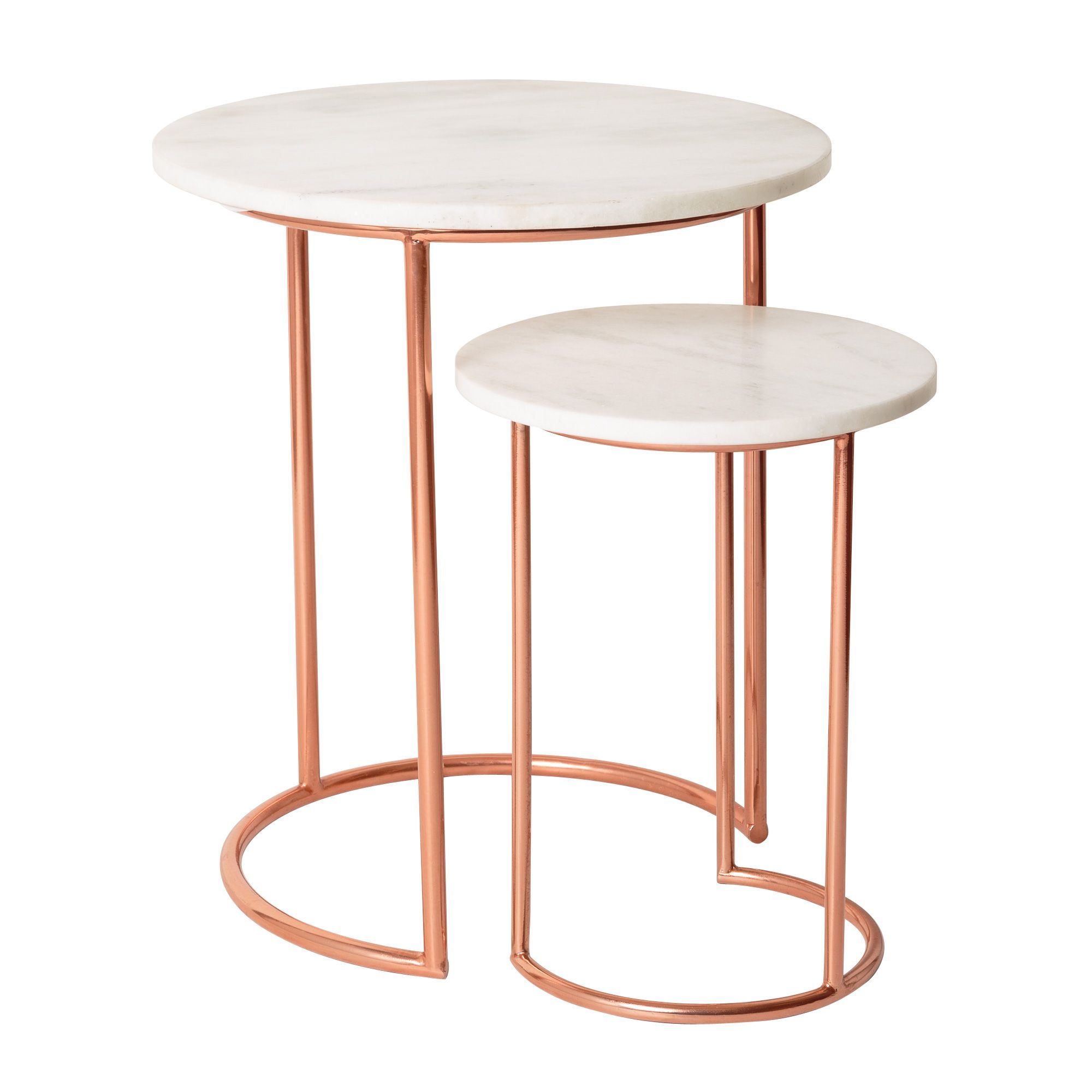 Muse Marble & Copper Nesting Tables | Copper Decor, Copper And Marble Within Round Gold Metal Cage Nesting Ottomans Set Of  (View 4 of 20)