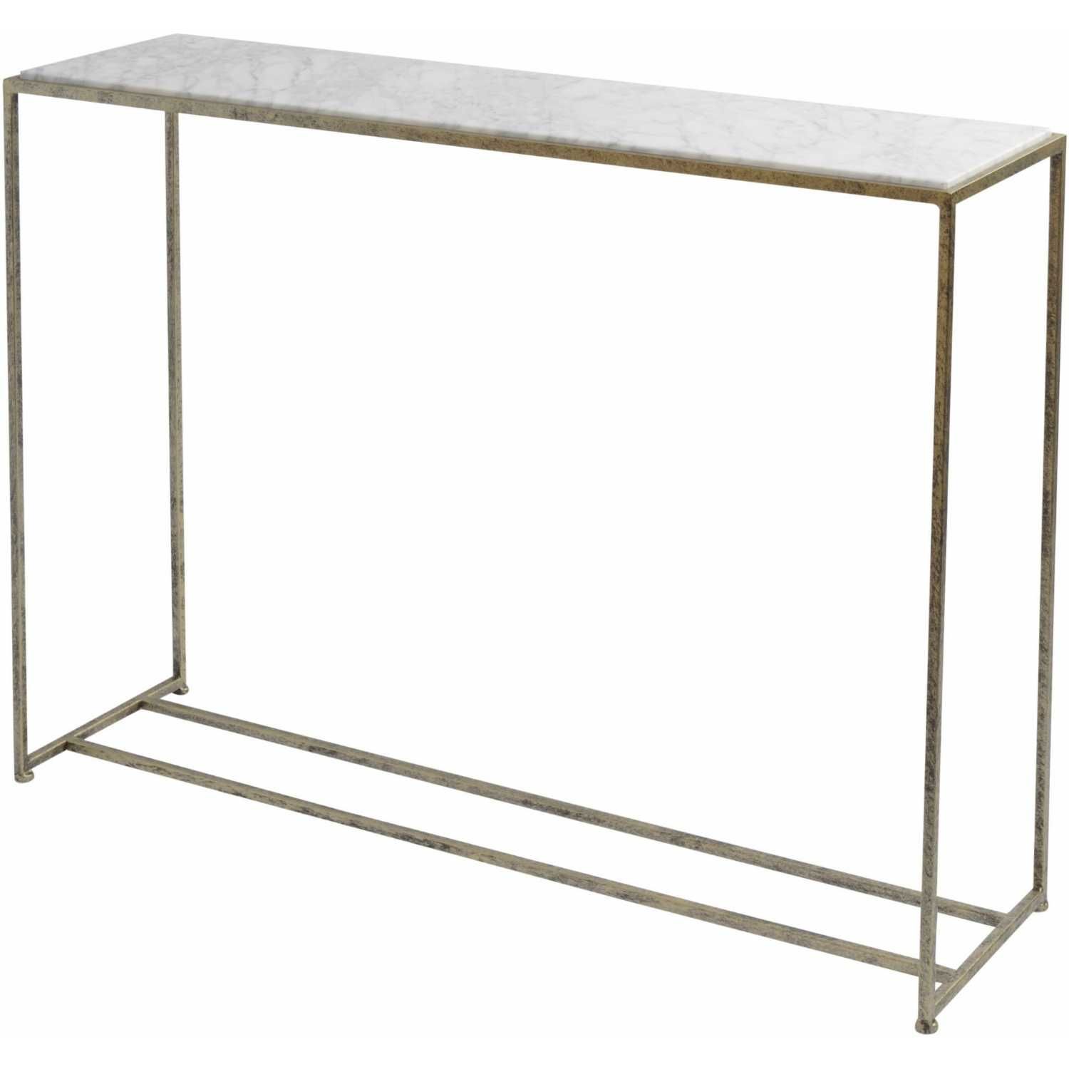 Mylas Console Table Antique Gold Finish Metal Frame White Marble Top Within Antique Gold Aluminum Console Tables (View 1 of 20)