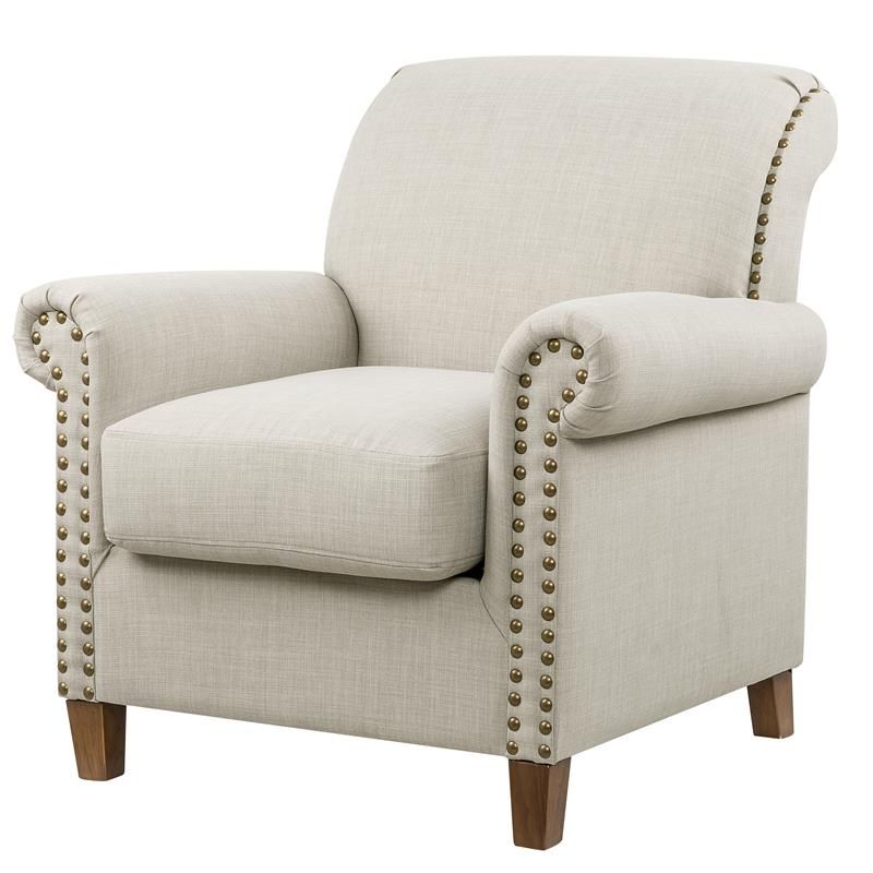 Nailhead Accent Arm Chair In Mist Gray Fabric – 320 Ds C133 713 2 Within Smoke Gray Wood Accent Stools (View 2 of 20)