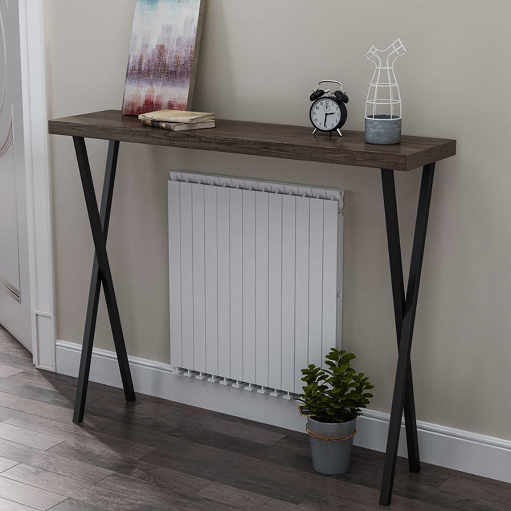 Narrow Console Table With Solid Wood Top & Black Metal Legs Pertaining To Black Wood Storage Console Tables (View 15 of 20)