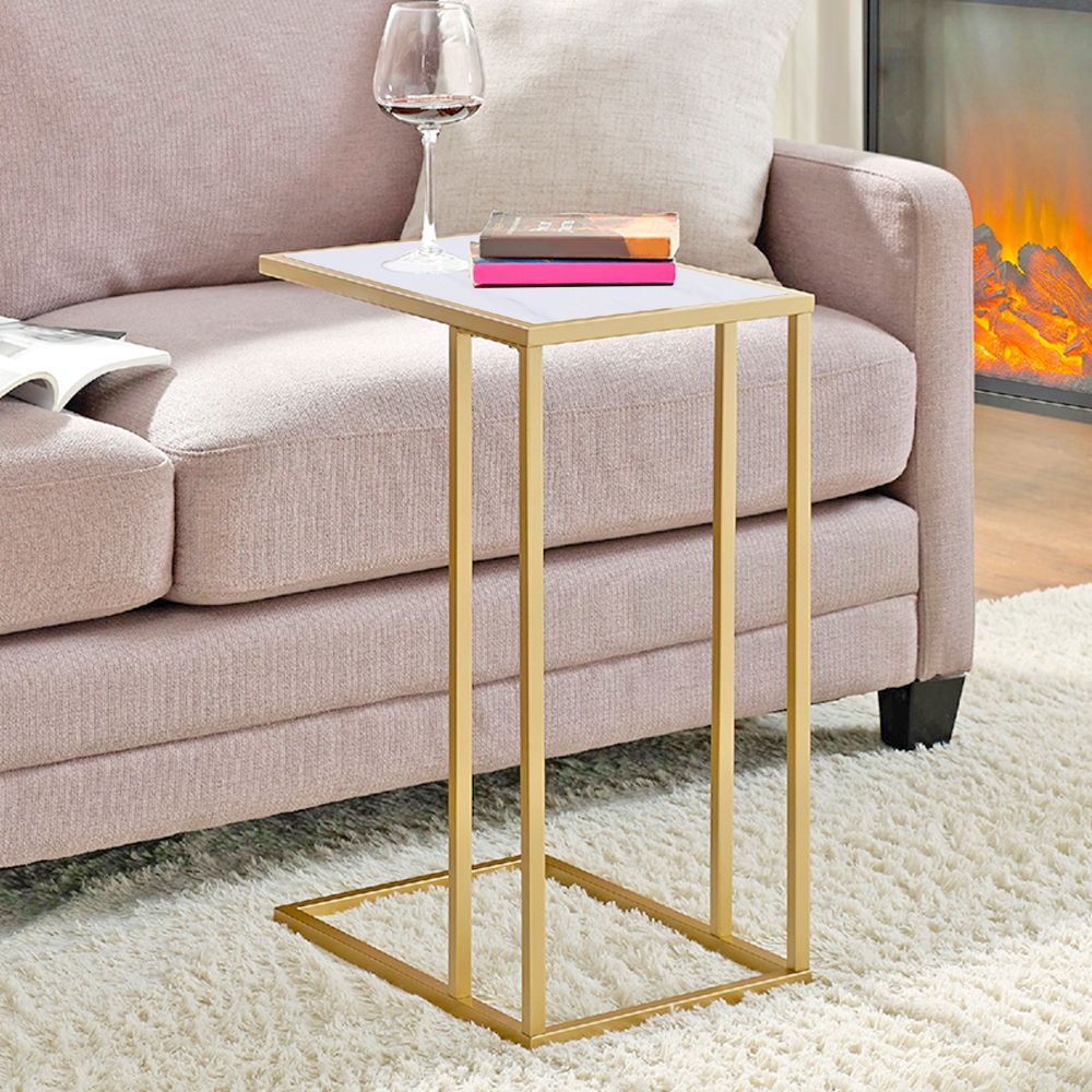 Narrow End Table, C Shaped Sofa Side Table W/ Solid Wood Top And Metal With Regard To Barnside Round Console Tables (View 13 of 20)