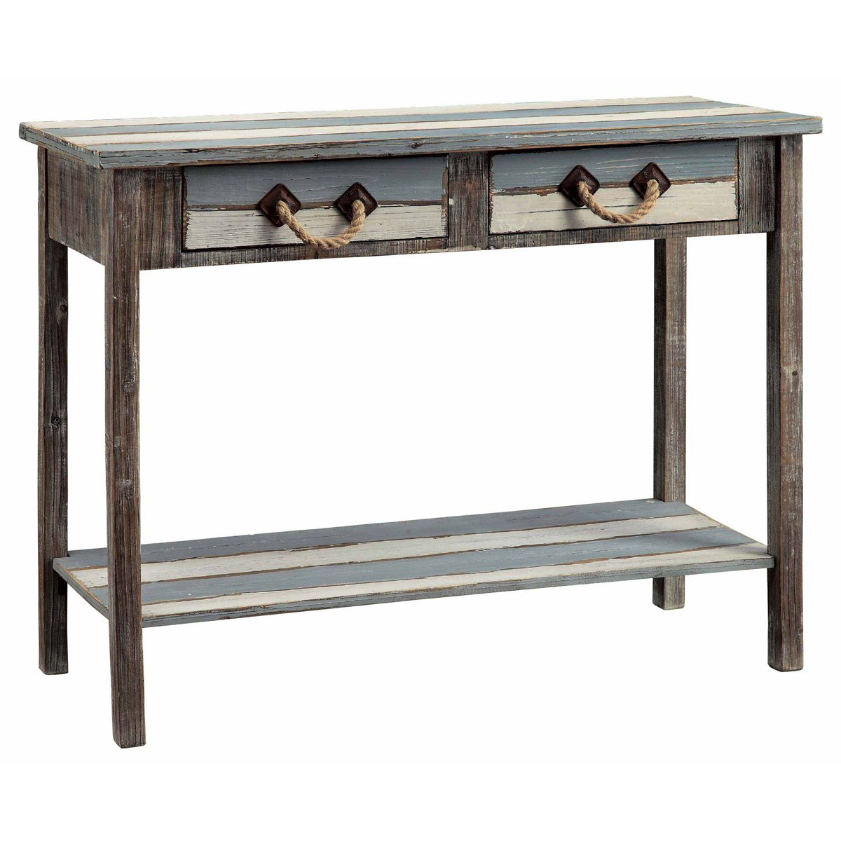 Nautical Tables: Nantucket 2 Drawer Weathered Wood Console Throughout Square Weathered White Wood Console Tables (View 16 of 20)