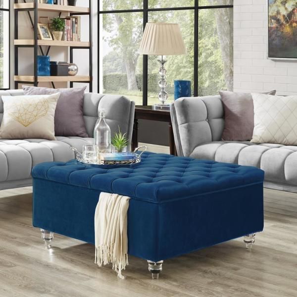 Navy Blue Tufted Ottoman Coffee Table – Barkeaterlake Within Round Gold Metal Cage Nesting Ottomans Set Of  (View 20 of 20)