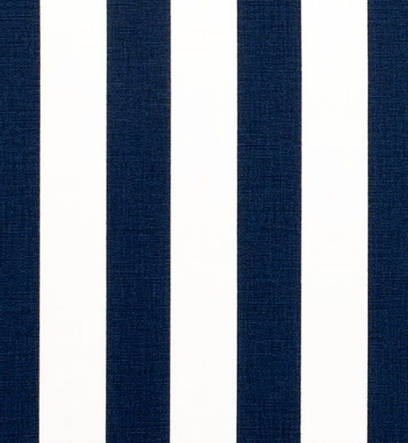 Navy Blue & White Stripe Fabricthe Yard Designer Nautical | Etsy Intended For Navy Blue And White Striped Ottomans (View 6 of 20)