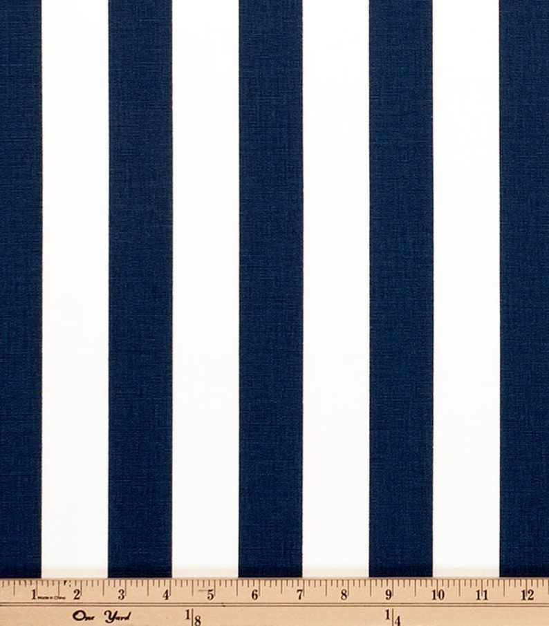 Navy Blue & White Stripe Fabricthe Yard Designer Nautical | Etsy Within Navy Blue And White Striped Ottomans (View 5 of 20)