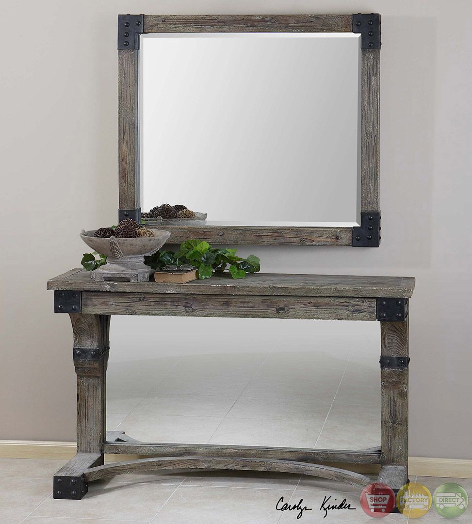 Nelo Rustic Weathered Aged Gray Wash Wood Console Table Inside Smoke Gray Wood Console Tables (View 4 of 20)