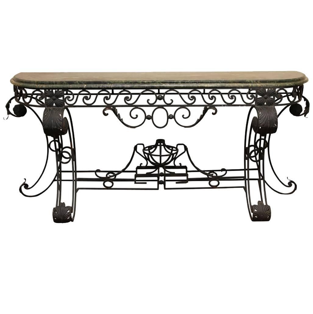 Neoclassical Style Wrought Iron Console Table Having A Marble Top For Inside Wrought Iron Console Tables (View 2 of 20)