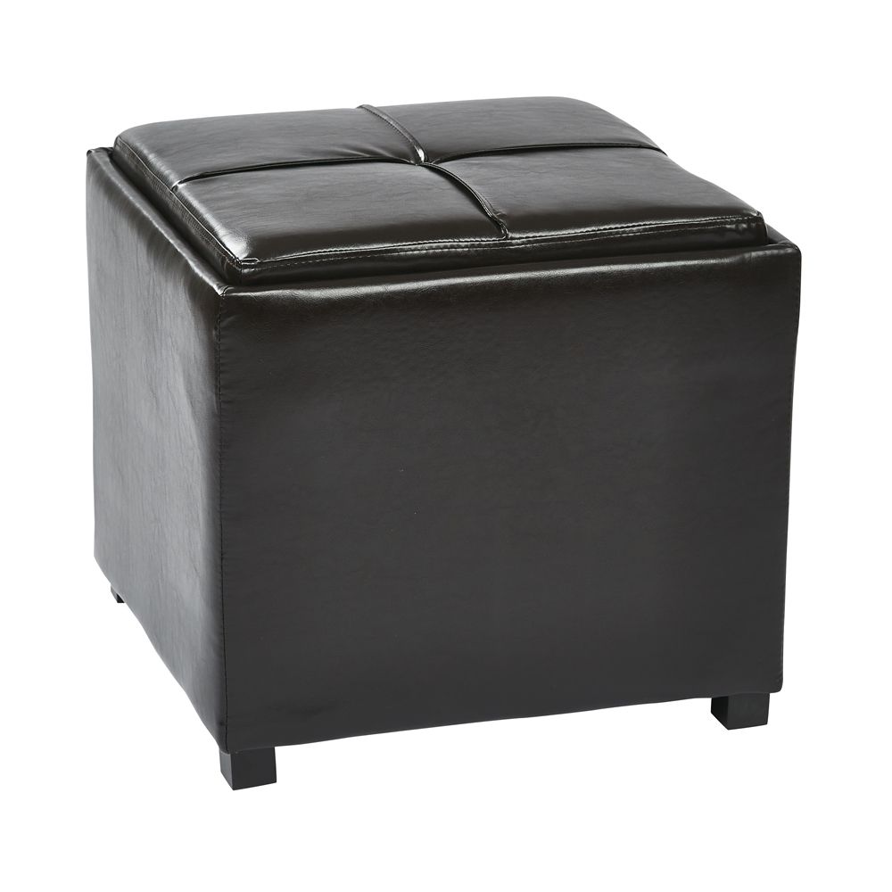 Nesting Storage Ottomans Faux Leather W/tray Fully Assembled (espresso ) Intended For Beige And Dark Gray Ombre Cylinder Pouf Ottomans (View 14 of 20)