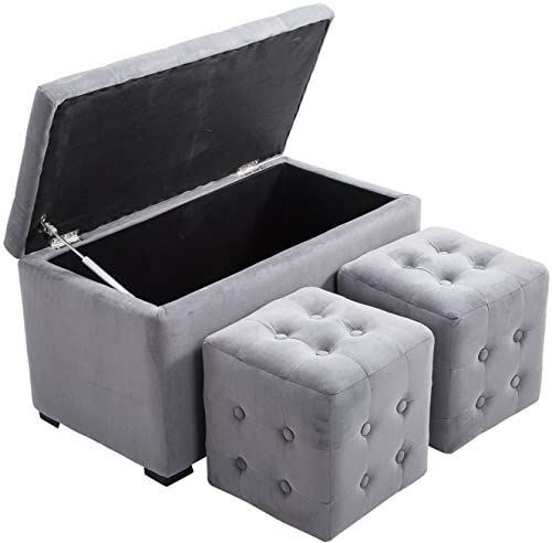 New Homcom 3 Piece Nesting Microfiber Storage Bench 2 Cube Ottoman Set Throughout Gray And Beige Solid Cube Pouf Ottomans (View 14 of 20)