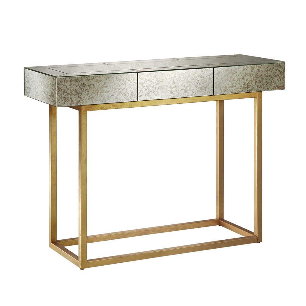 New Myla Console Table Glass Silver Metallic Gold Modern Madison Park Regarding Glass And Gold Console Tables (View 1 of 20)