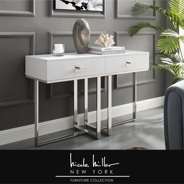 Nicole Miller Meli Console Table 2 Drawers Hight Gloss Lacquer Finish Inside Square High Gloss Console Tables (View 2 of 20)